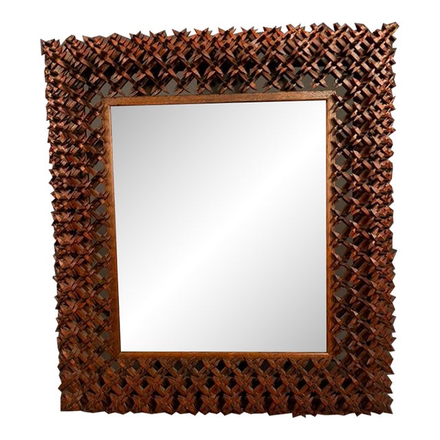 American Early 20th Century Folk/Tramp Art Mirror Frame, Circa 1920s For Sale