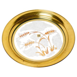 Round Brass and Crystal Tray, 1970s For Sale