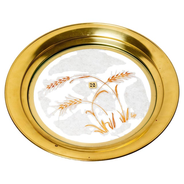 Round Brass and Crystal Tray, 1970s For Sale