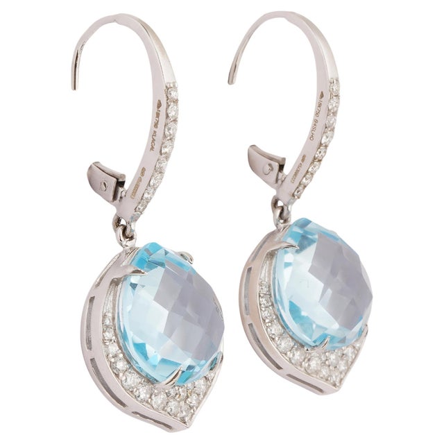 Early 21st Century Natural aquamarine 13.96cts & diamond 0.63cts earring in 18k gold For Sale - Image 5 of 18
