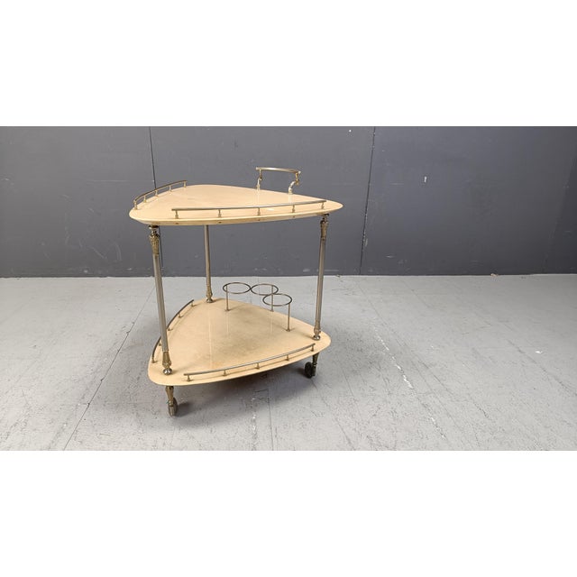 Italian Lacquered Goatskin / Parchment Serving Bar Cart attributed to Aldo Tura, 1960s For Sale - Image 9 of 10