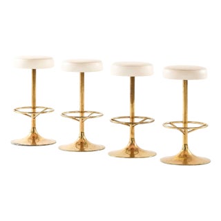 Bar Stools in Brass and Imitation Leather by Börje Johanson, 1960s, Set of 4 For Sale