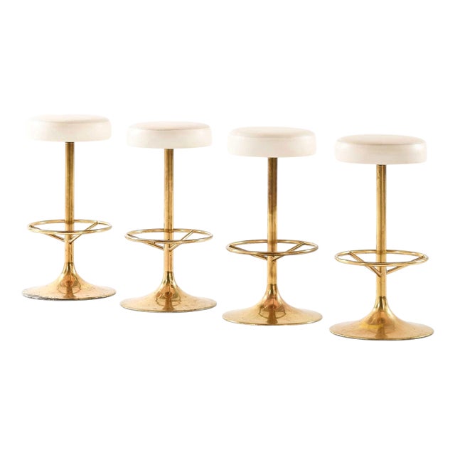 Bar Stools in Brass and Imitation Leather by Börje Johanson, 1960s, Set of 4 For Sale