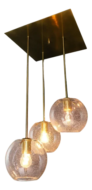 Mid-Century Modern Brass Ceiling Light with 3 Glass Globe Pendants, Germany, 1970