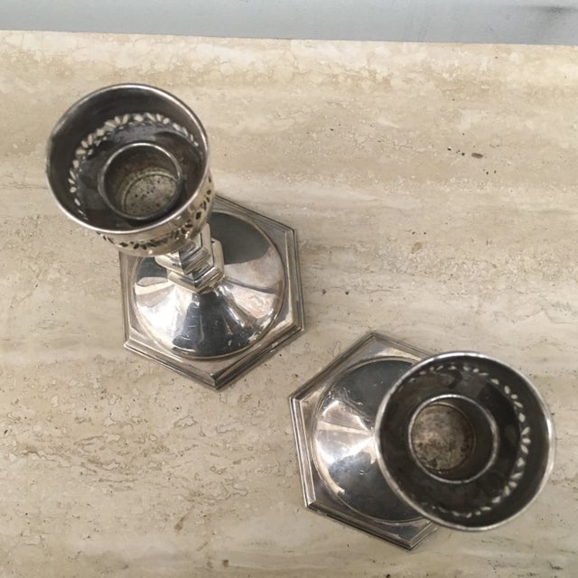 Metal Candle Holders Silver Plate - A Pair For Sale - Image 7 of 9