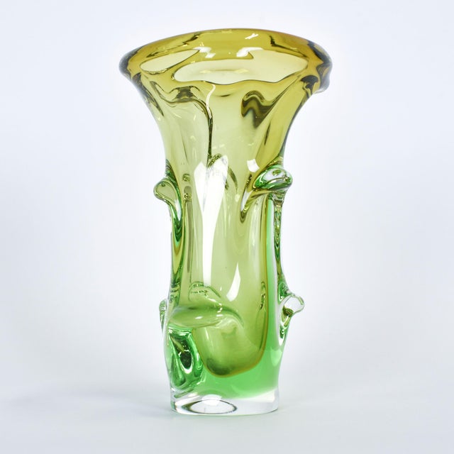 1960s Czech Art Glass Green-Yellow Vase by Mstisov For Sale - Image 4 of 11