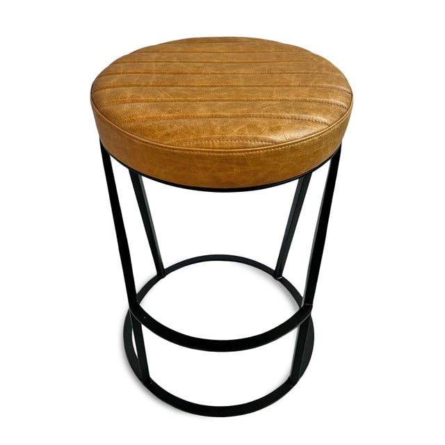 Contemporary Tufted Nubuck Leather Counter Stool For Sale - Image 3 of 9