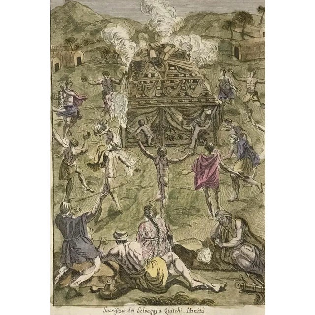Gianfrancesco Pivati, The Sacrifice of Savage in Quitchi, Manitù, Etching, 1746/1751 For Sale