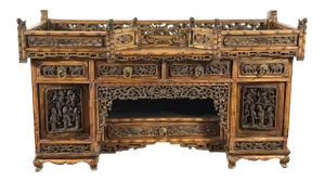 Antique Wooden Shrine With Elaborate Carvings