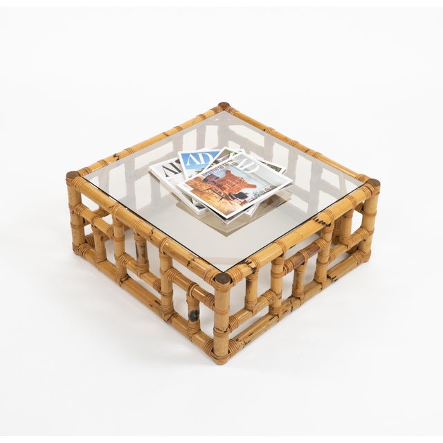 1970s Mid-Century Coffee Table in Bamboo, Rattan and Glass attributed to Vivai del Sud, Italy, 1970s For Sale - Image 5 of 13