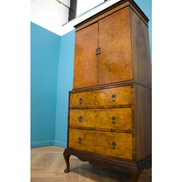 1950s Vintage Art Deco Style Walnut Tallboy Linen Cabinet, 1950s For Sale - Image 5 of 12
