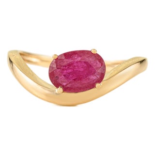 Handmade 1.14 Ct Oval Cut Natural Ruby Wave Solitaire Ring in 14k Gold Size 5 For Sale
