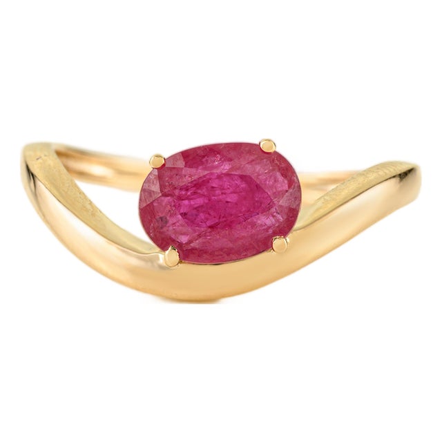 Handmade 1.14 Ct Oval Cut Natural Ruby Wave Solitaire Ring in 14k Gold Size 5 For Sale
