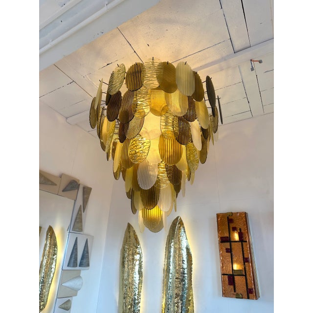 Large Contemporary Chandelier Tan Brown Tapestry Murano Glass by Ad, Italy For Sale - Image 6 of 12