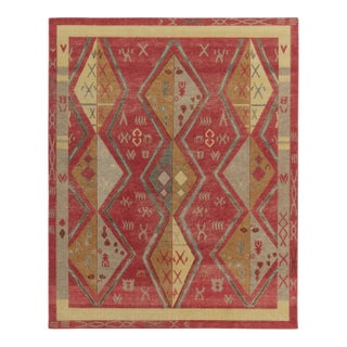 Rug & Kilim’s Distressed Yuruk Style Rug in Red, Beige & Gray Geometric Patterns For Sale