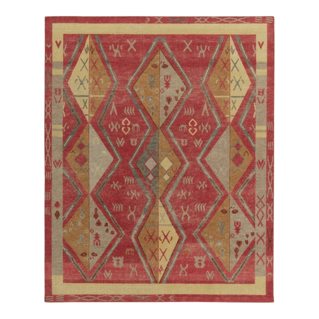 Rug & Kilim’s Distressed Yuruk Style Rug in Red, Beige & Gray Geometric Patterns For Sale