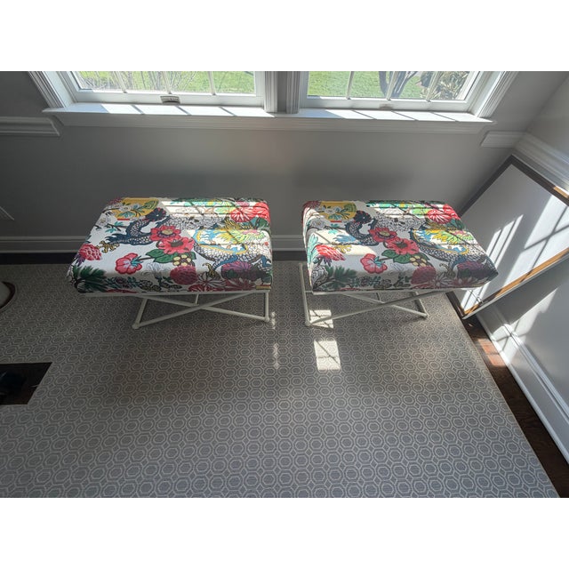 2 custom-made, matching bench seats with white metal X bottoms.