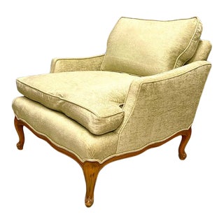 Mid Century French Velvet Lounge Chair For Sale