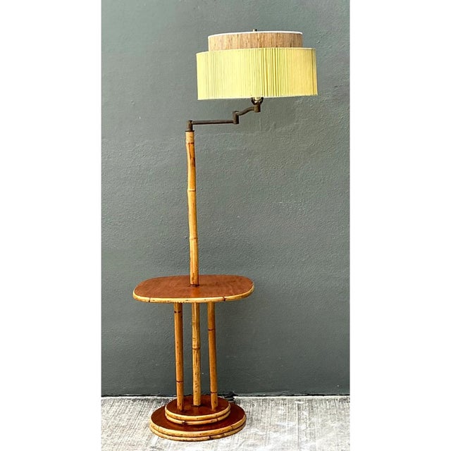 Mid-Century Modern Vintage Mid-Century Modern Bamboo Floor Lamp With Integrated Table For Sale - Image 3 of 13