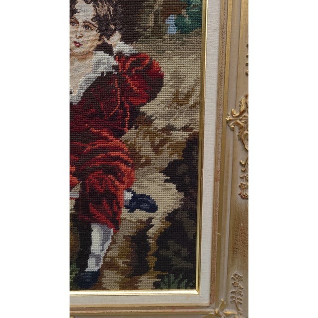 1970s Needlepoint: 17th Century Young Gentleman in Repose, Framed For Sale - Image 12 of 12