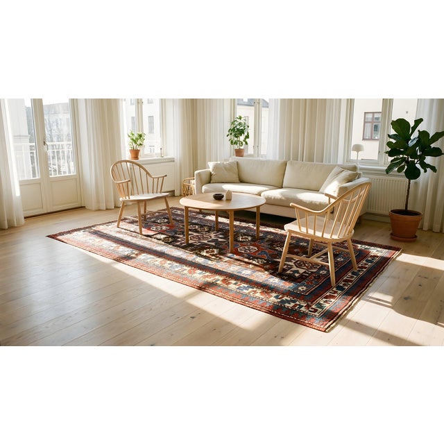 1890s Brown Geometric Antique Caucasian Rug 4'0"x 8'0" Handknotted Wool Carpet For Sale In New York - Image 6 of 8