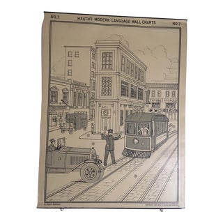 1926 Vintage Heath's Modern Language Wall Chart No. 7 Double-Sided Classroom Poster For Sale
