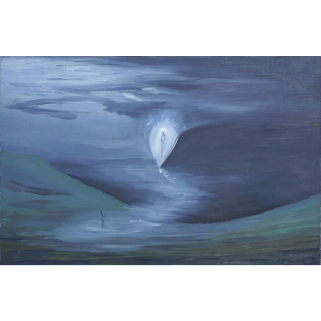 Mid Century Surrealist Nocturnal Tide Islands God Symbolism Landscape by Marguerite Blasingame For Sale In Monterey, CA - Image 6 of 6