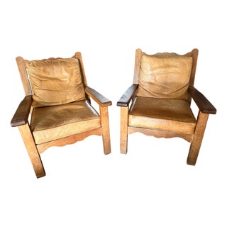 Vintage Unique Lodge Style Mission Oak Lounge Chairs (Pair) For Sale