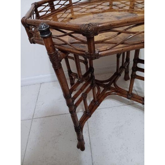 1980s Tommy Bahama Style Island Estate Key Largo Octagon End Table Rattan Tortoise For Sale - Image 11 of 11