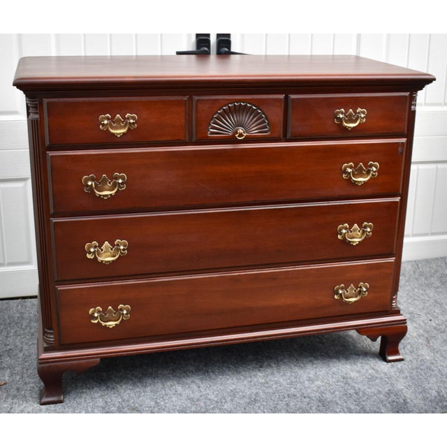 1940s Vintage Chippendale Mahogany Chest of Drawers Carved Shell Dresser For Sale - Image 5 of 16