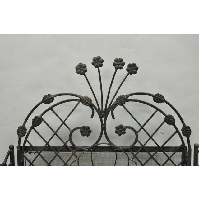 Early 20th Century Antique Gothic Arts & Crafts Wrought Iron Scrolling Folding Fireplace Screen For Sale - Image 5 of 18