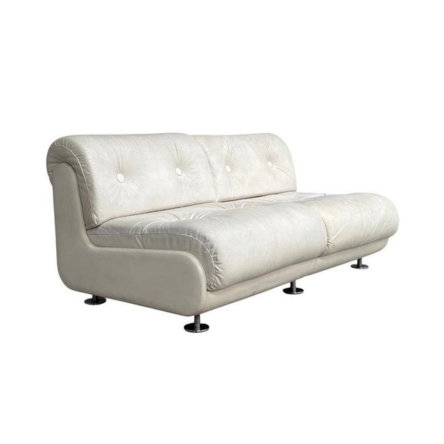 Space Age White Leather Two Seat Lounge Sofa, 1970s For Sale - Image 14 of 14