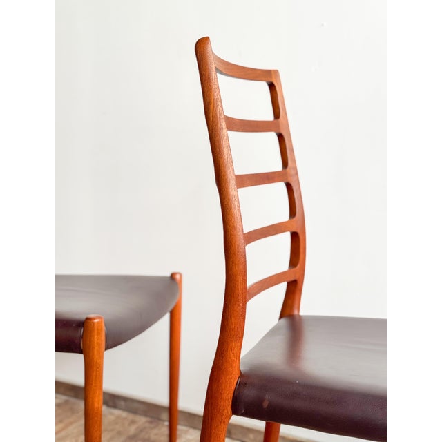 Mid-Century Danish Model 82 Embassy Chairs in Teak and Leather by Niels O. Møller for J. L. Mollers, Set of 6 For Sale - Image 10 of 18