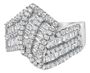14K White Gold 1-1/2 Cttw Round and Baguette Diamond Bypass Cocktail Ring Band (H-I Color, SI1-SI2 Clarity) - Size 7