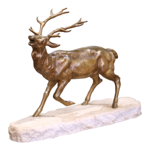 Early 20th C. French Bronze Elk Sculpture on Marble Base Signed De. Fiesole