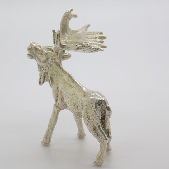 Italian Vintage Italian Handmade Genuine Silver Larg Elk Figurine Sculpture For Sale - Image 3 of 9