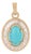 Art Deco 1.43ct Turquoise & Baguette Diamond Halo Pendant in 14k Gold For Sale