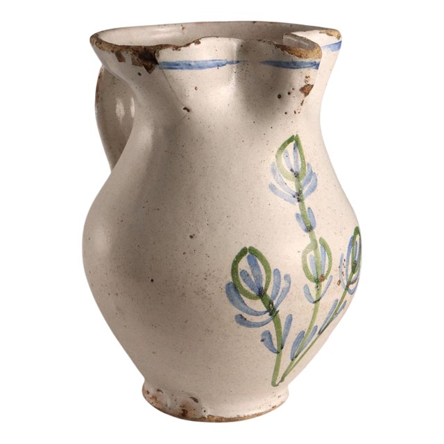 Majolica Jug with Ribbon Handle For Sale