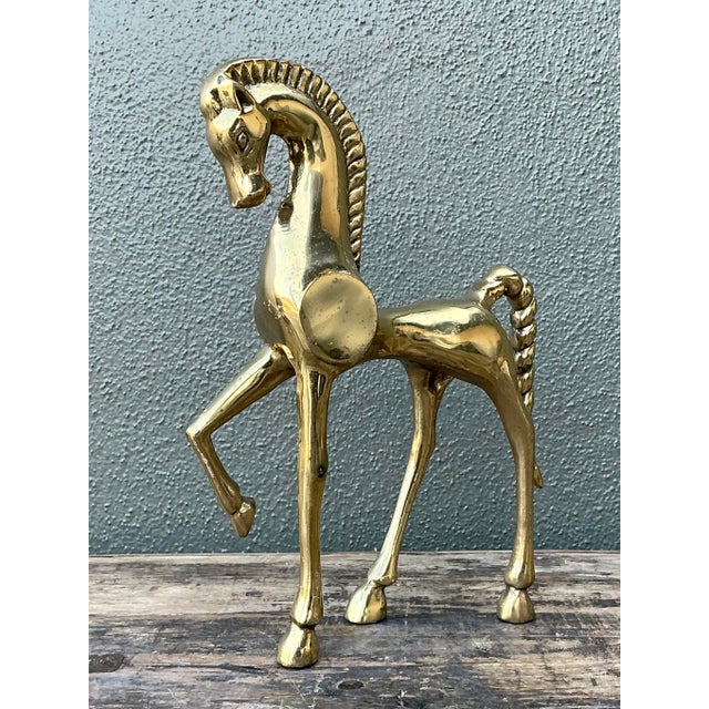Mid-Century Modern Vintage MCM Polished Brass Etruscan Horse For Sale - Image 3 of 12