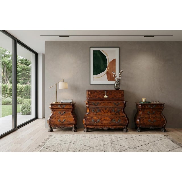 Vintage Dutch Baroque Triptych Drop-Leaf Cabinet and Inlaid Nightstands, 1920s, Set of 3 For Sale - Image 12 of 18