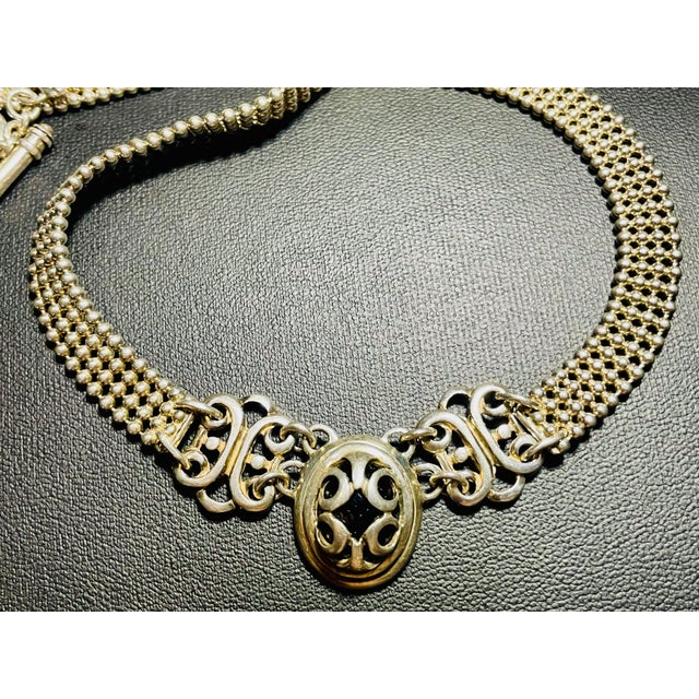 Gothic Late 20th Century Sterling Silver Mesh Necklace With Black Pendant For Sale - Image 3 of 5