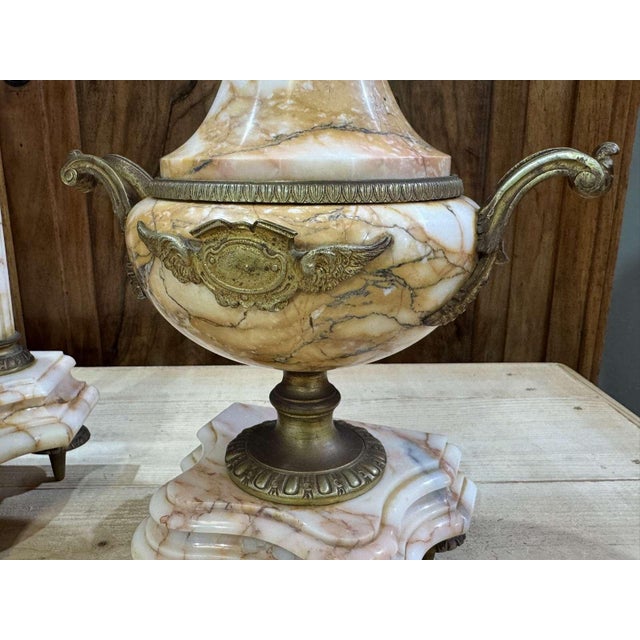 19th Century Louis XVI Portico Clock in Marble and Bronze with Its Covered Vases, 1890s, Set of 3 For Sale - Image 18 of 18