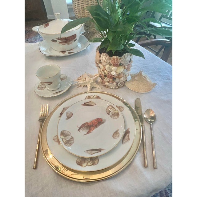Rustic European Mid 20th Century JKW Bavarian Lobster Seafood Porcelain Dinnerware - A Set of 47 Pieces For Sale - Image 3 of 12