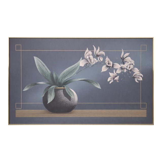 1980s Oversized Franco Orchid Painting – 60” × 48” – Modern Botanical Wall Art For Sale