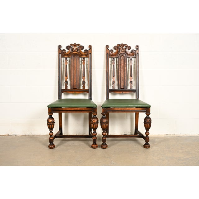 Berkey & Gay Antique English Jacobean Carved Walnut Side Chairs or Dining Chairs, Pair For Sale - Image 16 of 16