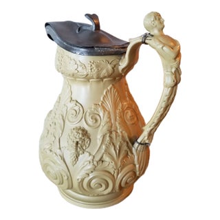Antique Ridgway Pitcher With Pewter Mounts For Sale