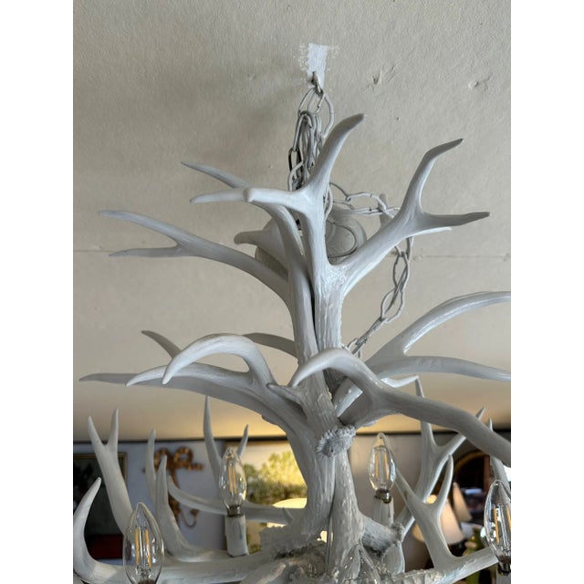White Painted Antler Chandelier For Sale - Image 10 of 12