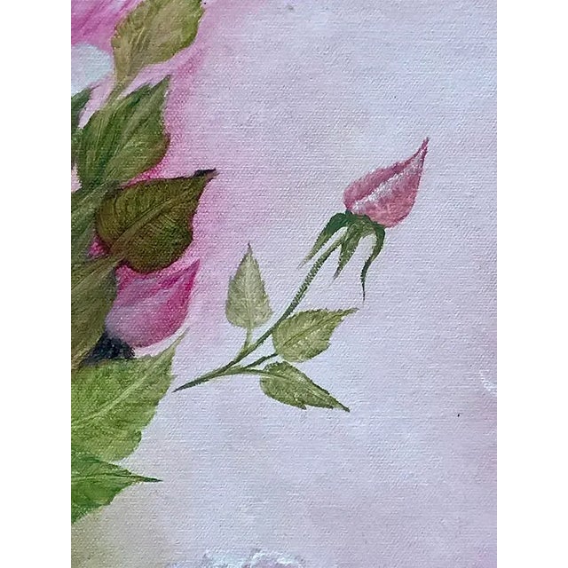 1990s Vintage Impressionist Oil Painting of Pink Roses by Darlene Nolan For Sale - Image 5 of 8