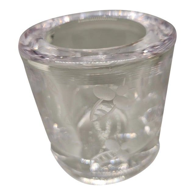 Vintage Heavy Glass Bee Motif Votive Candle Holder For Sale