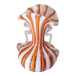 Mid-Century Italian Murano Orange and White Latticino Glass Miniature Vase For Sale